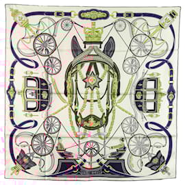 Hermès-Hermès White Stately Wheels Silk Scarf-Other
