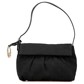 Fendi-Fendi Black Mini Zucca Chef Canvas Flap Shoulder Bag-Black
