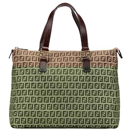 Fendi-Fendi Brown Zucchino Canvas Tote-Brown,Beige