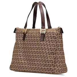 Fendi-Fendi Brown Zucchino Canvas Tote-Brown,Beige
