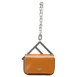Fendi-Fendi Brown Nano Bag F Glossy Calfskin Handbag-Brown