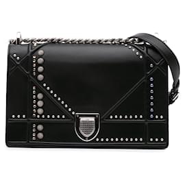 Dior-Dior Black Medium Studded Lambskin Diorama Flap-Black