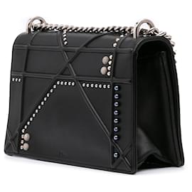 Dior-Dior Black Medium Studded Lambskin Diorama Flap-Black