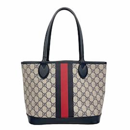 Gucci-Gucci Tote Bag GG Supreme Sherry Line-Brown,Navy blue