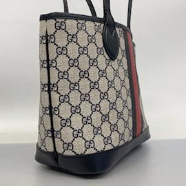 Gucci-Gucci Tote Bag GG Supreme Sherry Line-Brown,Navy blue
