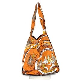 Hermès Sac à main pliable en soie Eco de Hermes Marron Orange