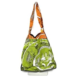 Hermès-Sac à main pliable en soie Eco de Hermes-Marron,Orange