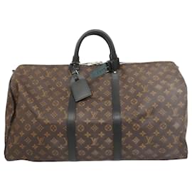 Louis Vuitton-Louis Vuitton Boston Bag Monogram Macassar Keepall Bandouliere 55-Brown,Black