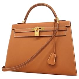 Hermès-Sac à main Hermes Kelly 32 en cuir Epsom doré-Doré