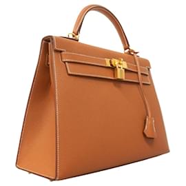 Hermès-Sac à main Hermes Kelly 32 en cuir Epsom doré-Doré