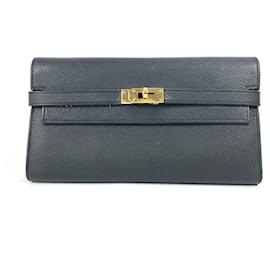 Hermès-Hermes Kelly Wallet Long in Black Epsom Leather-Black
