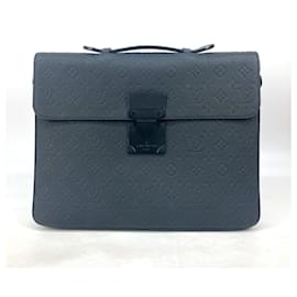 Louis Vuitton-Louis Vuitton Monogram Taurillon S Lock Briefcase-Black