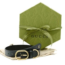 Gucci Interlocking G Large Pet Dog Collar Black Golden