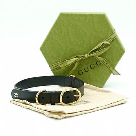 GUCCI Interlocking G Extra Large Pet Dog Collar Black Golden