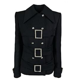 Dolce & Gabbana-2001 Dolce & Gabbana Swarovski Wool Coat FW 2001 Runway-Black