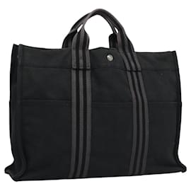 Hermès-HERMES Fourre Tout MM Sac à Main Toile Noir Auth ti2874-Noir
