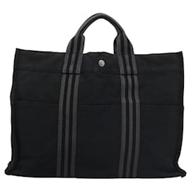 Hermès-HERMES Fourre Tout MM Sac à Main Toile Noir Auth ti2874-Noir