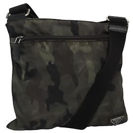 PRADA Borsa a Spalla in Nylon Kaki Nero Auth bs23050 Nero Cachi