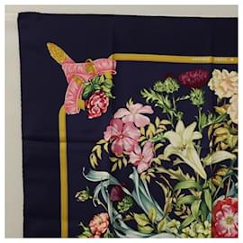 Hermès-HERMES Carre 90 Scarf ""REGINA"" Silk Navy Auth am7954-Navy blue