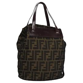 Fendi-FENDI Zucca Canvas Hand Bag Brown Black Auth ti2811-Brown,Black