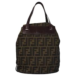 Fendi-FENDI Zucca Canvas Hand Bag Brown Black Auth ti2811-Brown,Black