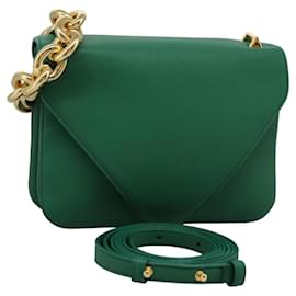 Autre Marque-BOTTEGA VENETA Chain Hand Bag Leather 2way Gold Green Auth PP350A-Golden,Green