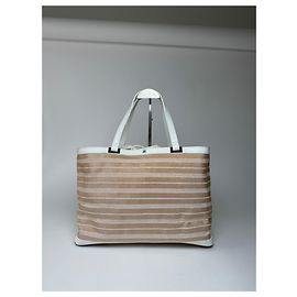 Bolsa shopper vintage Courreges Paris bege branco Branco