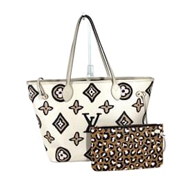 Louis Vuitton-Louis Vuitton Wild at Heart Neverfull MM Tote Bag-Beige,Leopard print
