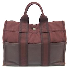 Hermès-Sac tote PM Fool en cuir mi-cuir Hermes-Rouge,Bordeaux