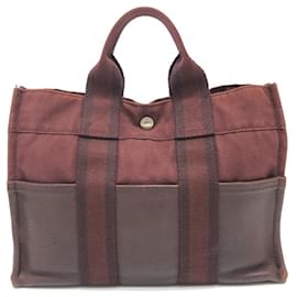 Hermès-Sac tote PM Fool en cuir mi-cuir Hermes-Rouge,Bordeaux