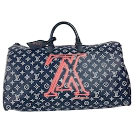 Louis Vuitton-Louis Vuitton Monogram Ink Upside Down Keepall Bandouliere 50-Red,Navy blue