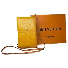 Sac messager vintage en cuir Vernis Louis Vuitton jaune Jaune