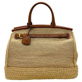 Ralph Lauren Natural RL50 Raffia Medium Bag Brown