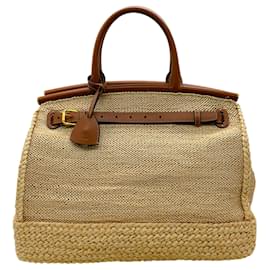 Ralph Lauren-Ralph Lauren Natural RL50 Raffia Medium Bag-Brown