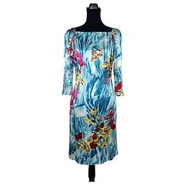 Frühlingskleid aus Seide mit Blumen Christian Lacroix Blau Mehrfarben