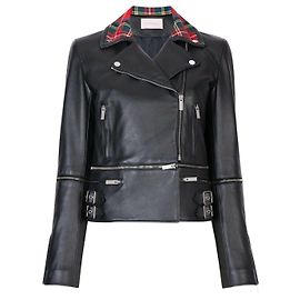 Christopher Kane Black Leather Tartan Collar Biker Jacket Black Multiple colors