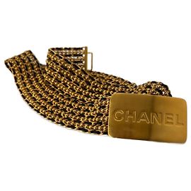 Cinto Chanel de corrente em metal dourado e couro de cordeiro preto Preto Gold hardware