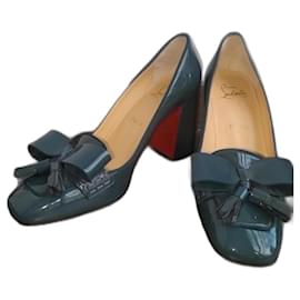 Christian Louboutin-Christian Louboutin Dark Teal Patent Leather Carmela Pumps-Red,Grey