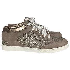 Tênis com cadarço Jimmy Choo Miami em glitter bege e camurça Bege