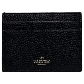 Valentino Garavani Porte-cartes Valentino Rockstud en cuir noir avec finition dorée Noir