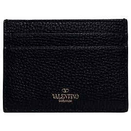 Valentino Garavani Valentino Rockstud Gold-Tone Cardholder in Black Leather Black