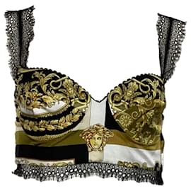 Versace-Versace Lace Barocco Camisole Crop Top in Multicolor Silk-Multiple colors