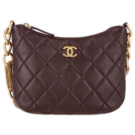 Bolsa hobo Chanel CC em couro marrom com corrente mista acolchoada Marrom Vermelho