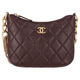 Chanel- Chanel CC Quilted Mixed Chain Hobo Shoulder Bag in Brown Leather-Brown,Red
