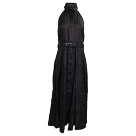 Zimmermann- Zimmermann Belted Halter Neck Midi Dress in Black Linen-Black