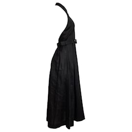 Zimmermann- Zimmermann Belted Halter Neck Midi Dress in Black Linen-Black