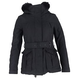 Burberry Brit Cloverdale Parka Jacket with Removable Vest in Black Polyester Brown Red