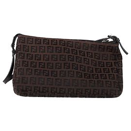 Fendi Zucca FF Baguette Shoulder Bag in Brown Canvas Black