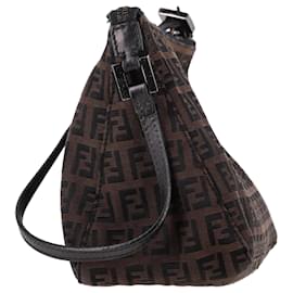 Fendi- Fendi Zucca FF Baguette Shoulder Bag in Brown Canvas-Black