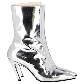 Balenciaga- Balenciaga Pointed Stiletto Ankle Boots in Metallic Silver Leather -Silvery,Metallic